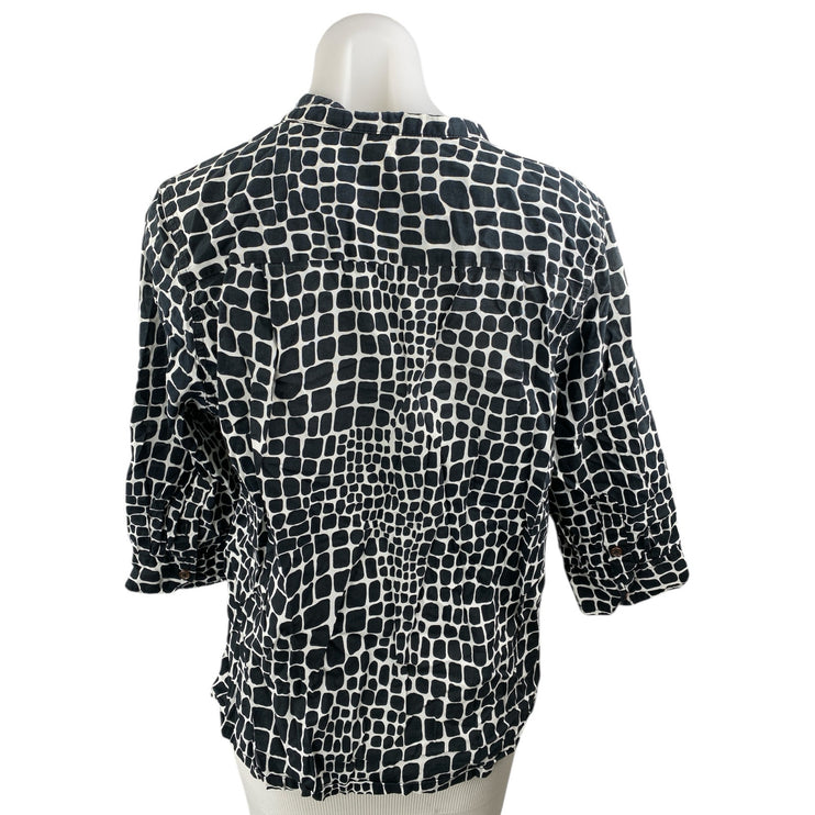 Isaac Mizrahi Live Women's Black Snakeskin Pintucked Blouse Shirt Top Size L