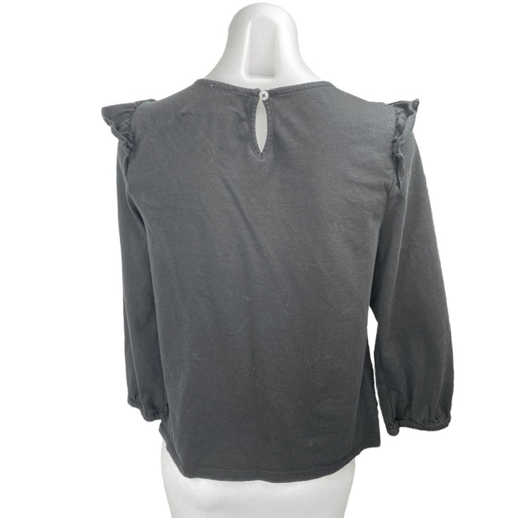 J.Crew Women's Black Smocked Ruffle Frill Long Sleeve Cotton Blouse Top Size S