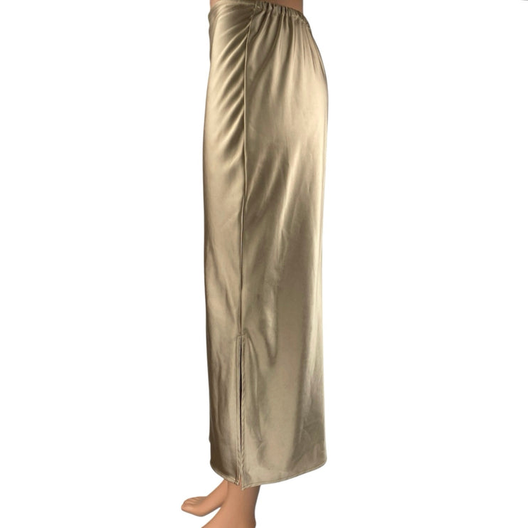 Old Navy Gold Metallic Silky Satin High Waist Slit Midi Straight Pencil Skirt XS