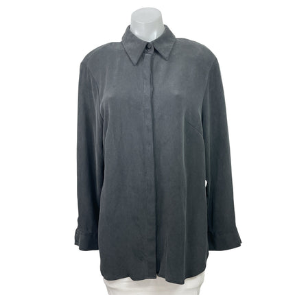 Due Per Due Women's Gray 100% Silk Long Sleeve Collared Button Down Shirt Sz 16W