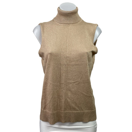Cable & Gauge Brown Metallic Turtleneck Sleeveless Sweater Vest Tank Top Sz M/L