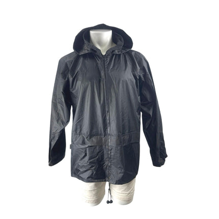 PortWest Men's Black Hoodie Hooded Waterproof Workwear Rain Coat Jacket Size L