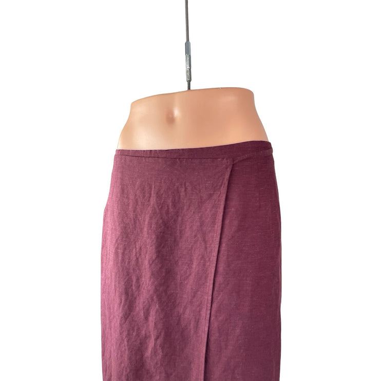 & Other Stories Women's Burgundy Red Linen High Rise Midi Straight Wrap Skirt 4