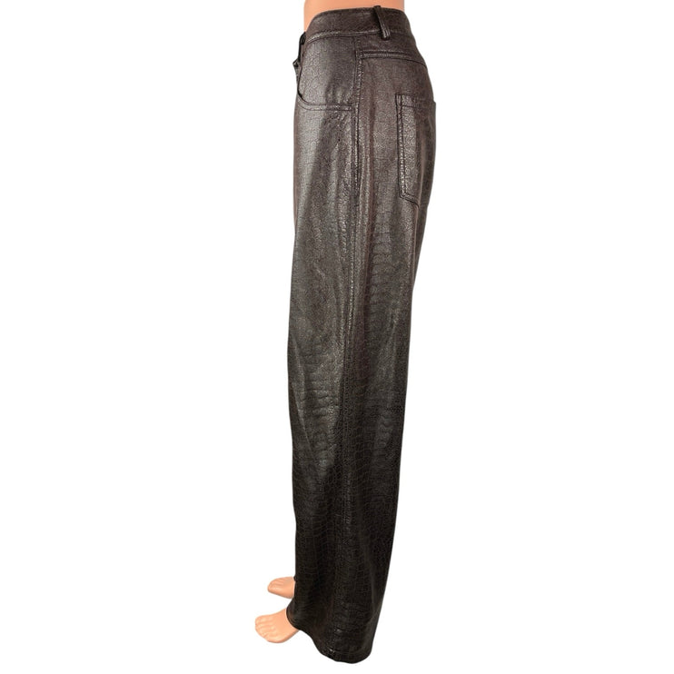 Urban Outfitters Women's Brown Snakeskin Leather Wide Leg High Waist Pants 12