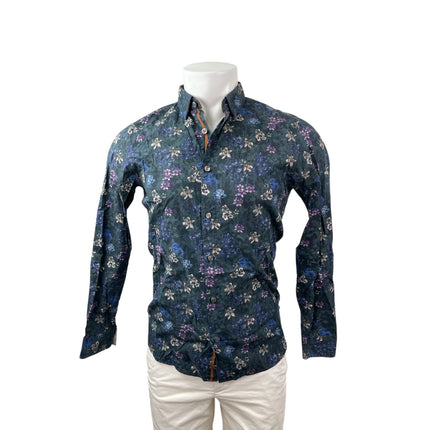 Ted Baker Men's Blue Floral Long Sleeve Modern Fit Button Down Shirt Top Size 15