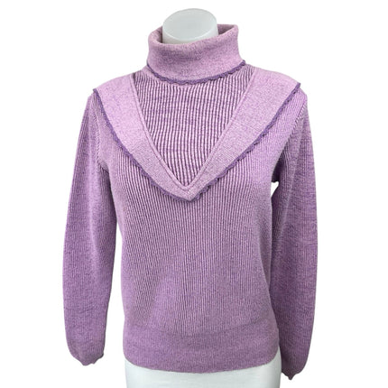 Framed Tricot Purple Rib Knit Turtleneck Long Sleeve Pullover Sweater Top Size M