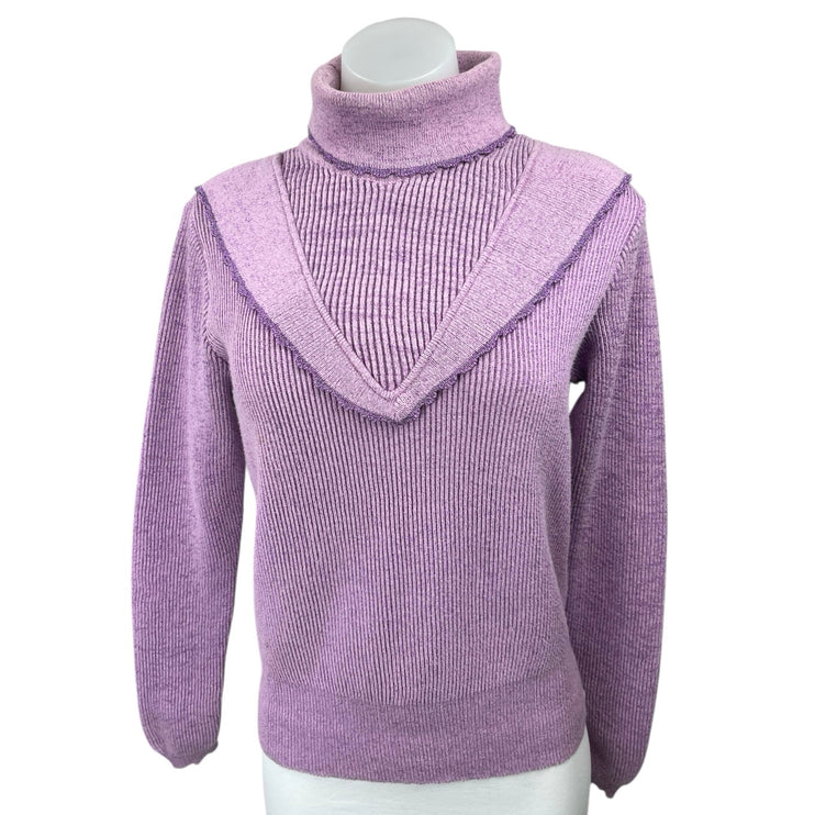 Framed Tricot Purple Rib Knit Turtleneck Long Sleeve Pullover Sweater Top Size M