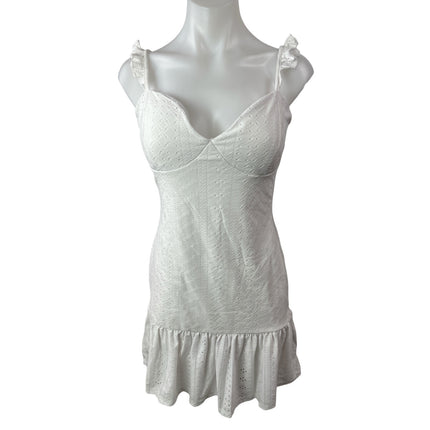 NEW Fashion Nova Eleanor White Embroidered Eyelet Ruffle Tank Mini Dress Size L