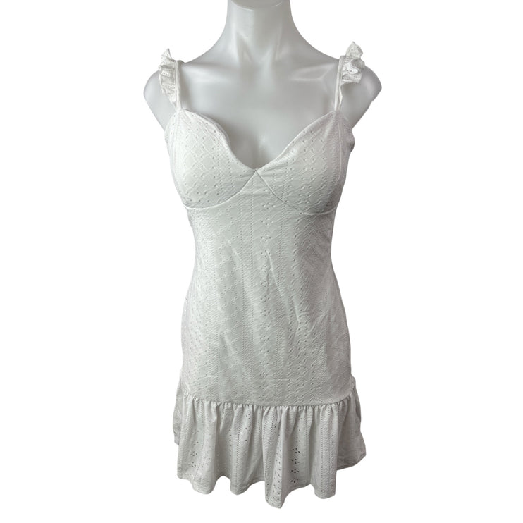 NEW Fashion Nova Eleanor White Embroidered Eyelet Ruffle Tank Mini Dress Size L