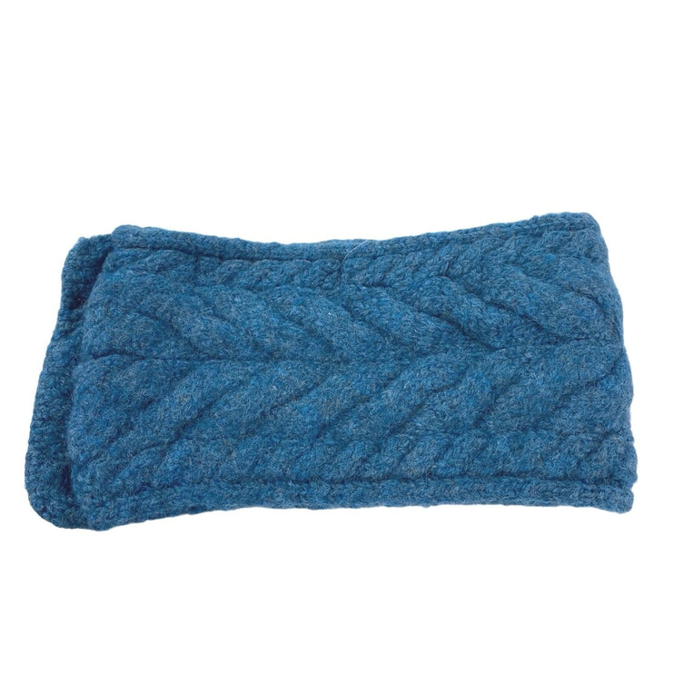 Aran Sweater Market Ireland Blue 100% Wool Cable Knit Button Fluffy Headband