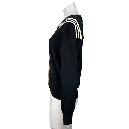 Women's Black Sailor Collar Knit Long Sleeve Button Down Cardigan Sweater Size M