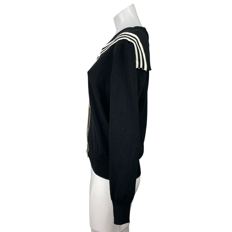 Women's Black Sailor Collar Knit Long Sleeve Button Down Cardigan Sweater Size M