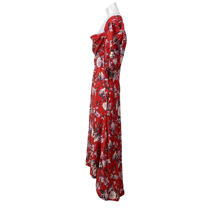 Maeve by Anthropologie Womens Red Short Puff Sleeves Floral Hi-Low Maxi Dress 16