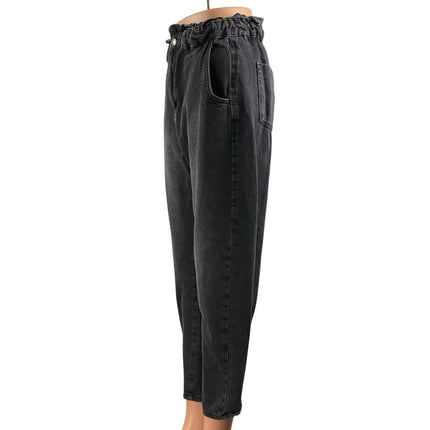Zara Women's Black High Waisted Straight Tapered Barrel Paperbag Denim Jeans 36