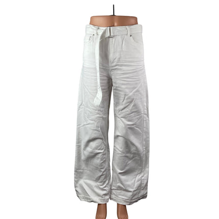 Zara Women's White High Waisted Belted Wide Leg Baggy Palazzo Denim Jeans Size 4