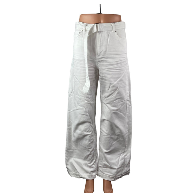 Zara Women's White High Waisted Belted Wide Leg Baggy Palazzo Denim Jeans Size 4