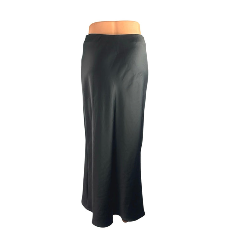 Zara Women's Black Silky Satin High Waisted Maxi Straight A-Line Slip Skirt Sz M