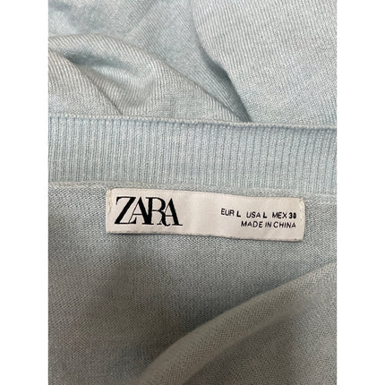 Zara Women's Blue Wool Long Sleeve V Neck Knit Sweatshirt Sweater Top Size L