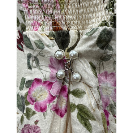 & Other Stories 100% Linen Floral Short Puff Sleeve Slit A Line Midi Dress Sz 6