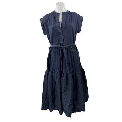 Seventy Venezia Black Short Sleeve Tie Waist Tiered A Line Midi Dress Size 4