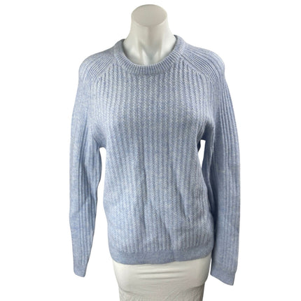 Reiss Women's Blue Wool Long Sleeve Ribbed Knit Crew Neck Sweater Top Size S