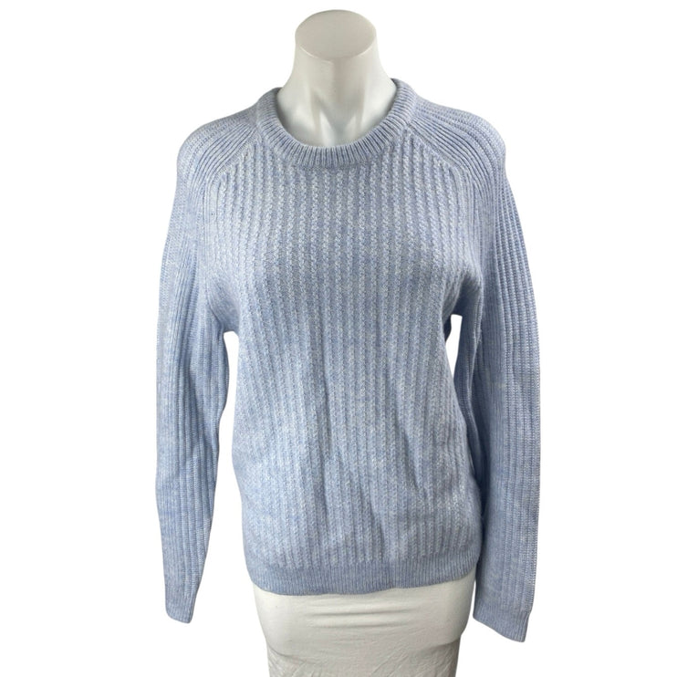 Reiss Women's Blue Wool Long Sleeve Ribbed Knit Crew Neck Sweater Top Size S