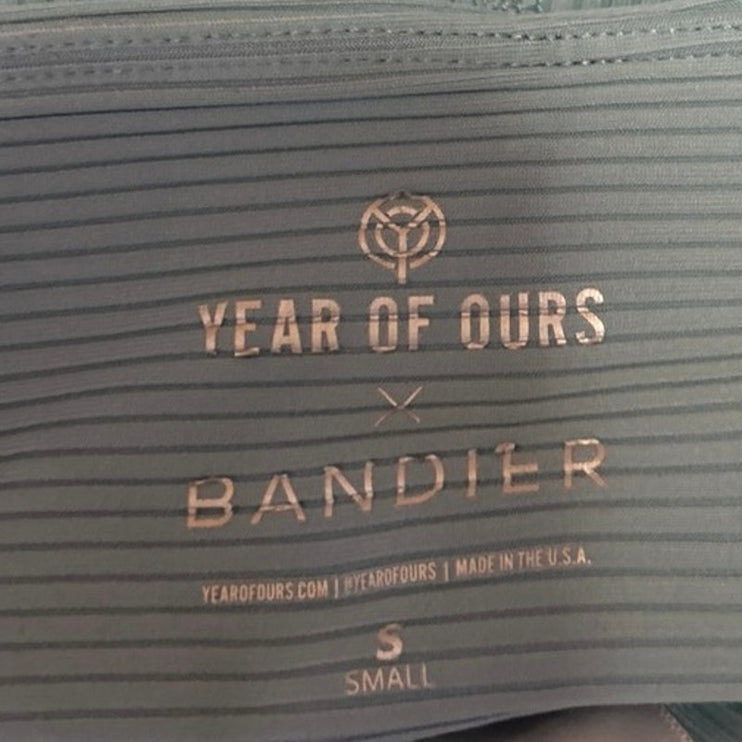 Year Of Ours x Bandier Blue Ribbed Tie Front Skinny Trousers Leggings Pants S