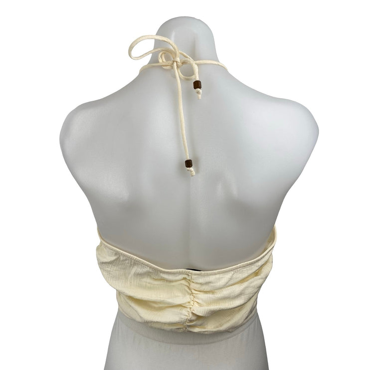 Zara Yellow Halter V Neck Ruched Sleeveless Backless Open Back Crop Top Size M