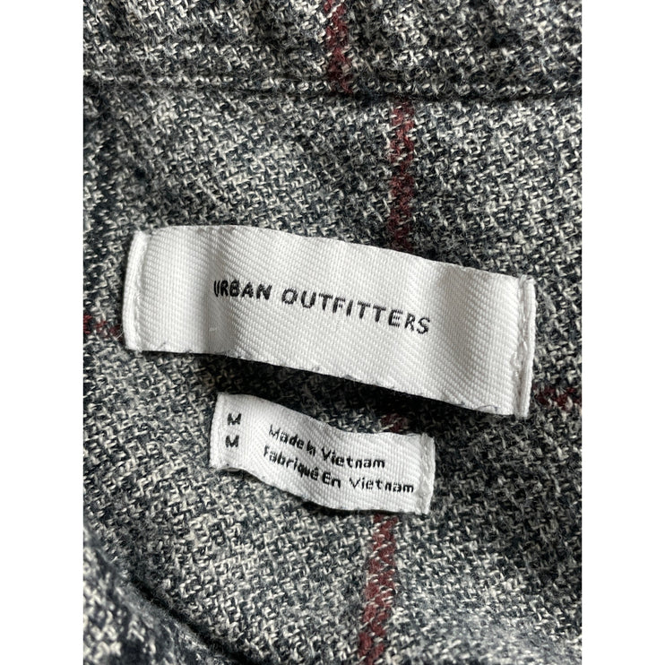 Urban Outfitters Men's Gray Plaid Knit Long Sleeve Button Down Shirt Top Size M