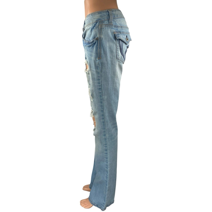 Ariya Women's Blue Distressed Low Waist Straight Leg Denim Jeans Pants Size 7/8