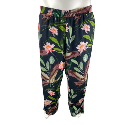 Women's Multicolor Floral High Rise Elastic Waist Wide Leg Trousers Pants Sz XXL