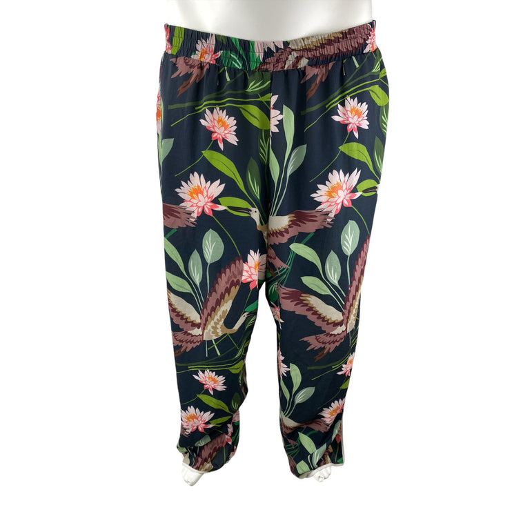 Women's Multicolor Floral High Rise Elastic Waist Wide Leg Trousers Pants Sz XXL