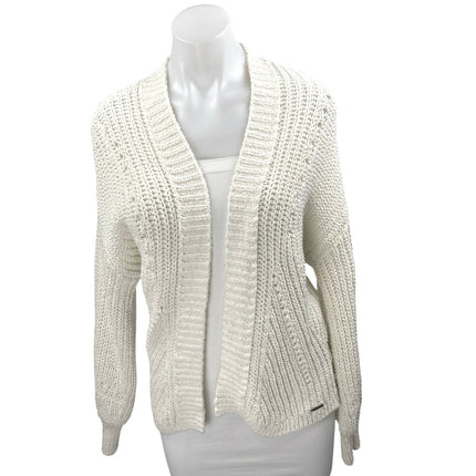 Abercrombie & Fitch White Crochet Knit Open Front Long Sleeve Cardigan Sweater M