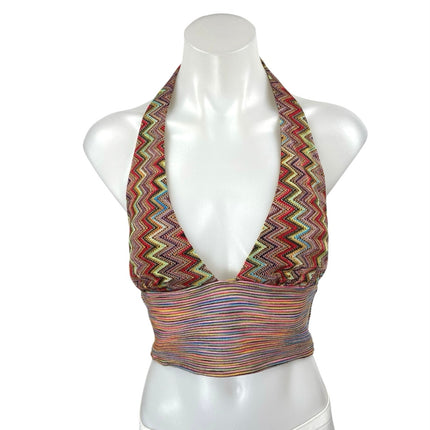 NEW Urban Outfitters Silence + Noise Jersie Multicolor Halter Crop Tank Top Sz S