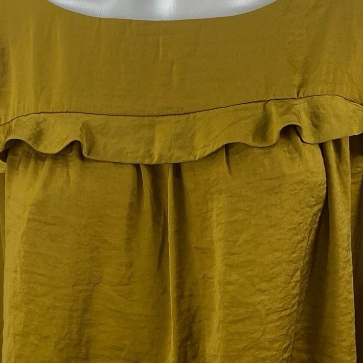 Loft Ruffle Bib Women's Green Sleeveless Crew Neck Tank Babydoll Blouse Top XL