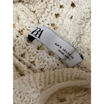 Zara Women's Cream Crochet Open Knit Sleeveless Hooded Hoodie Crop Tank Top Sz S