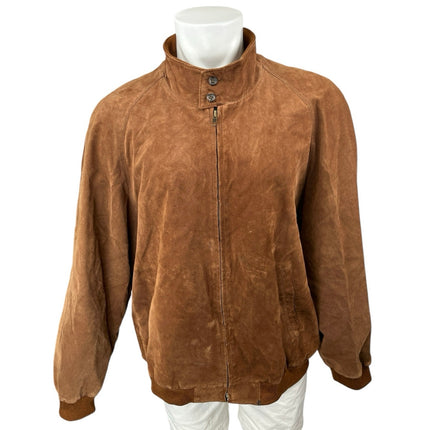 Paul Stuart Men's Brown 100% Genuine Leather Suede Zip Up Bomber Coat Jacket XL