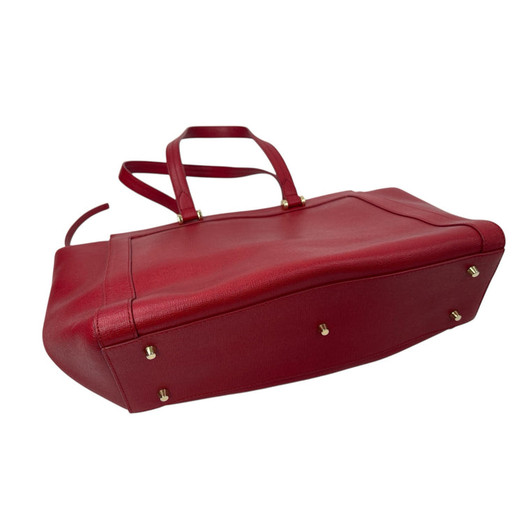 Furla Ginevra Red Gold Accent Saffiano Leather Travel Large Tote Bag Handbag