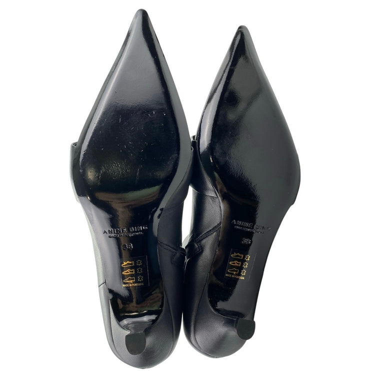 Anine Bing Zoe Women's Black Leather Buckle Pointed Toe Zip Up Ankle Boots 7.5