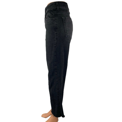 Zara Black High Waisted Frayed Raw Hem Flared Bootcut Denim Jeans Pants Size 12