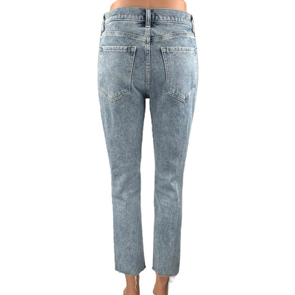 Banana Republic Women's Blue Light Wash Distressed Slim Straight Denim Jeans 26