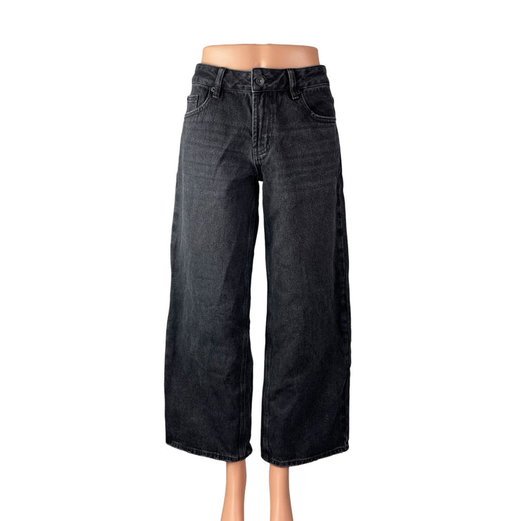 Princess Polly Women's Black Mid Rise Barrel Baggy Wide Leg Denim Jeans Pants 2