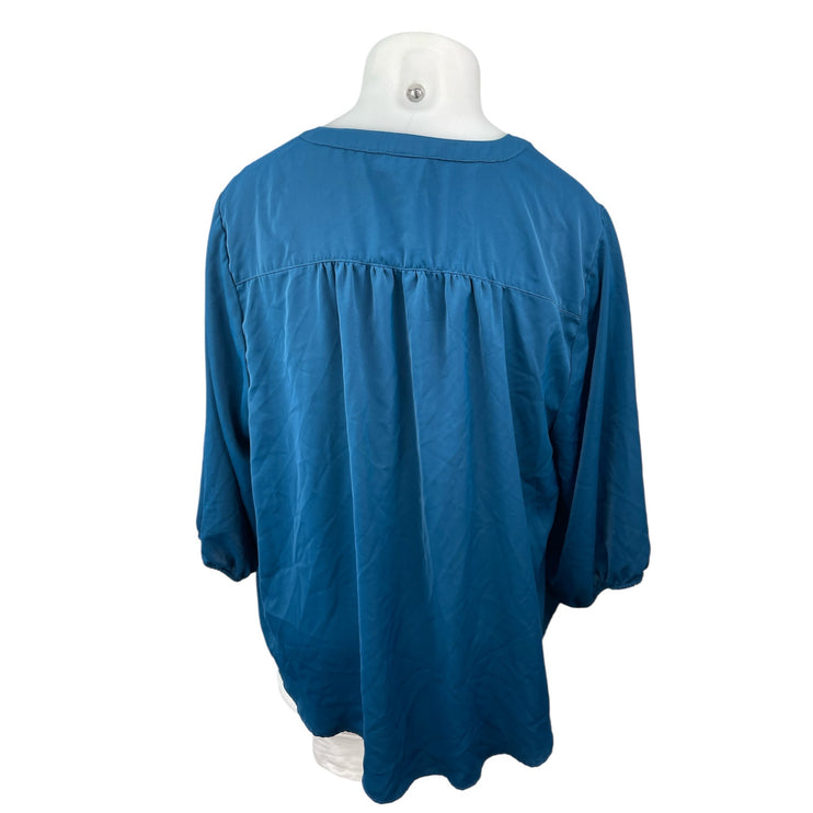 Torrid Women's Blue Long Sleeve V Neck Pleated Loose Casual Blouse Top Size 3X