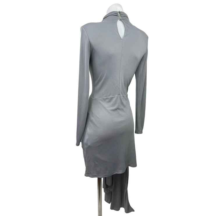 Zara Grey Long Sleeve Turtle Neck Drape Knit Gathered Asymmetric Short Dress XS