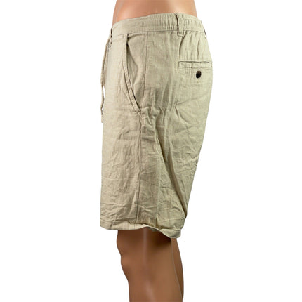 Selected Men's Beige Linen Drawstring Chino Khaki Bermuda Golf Shorts Size M