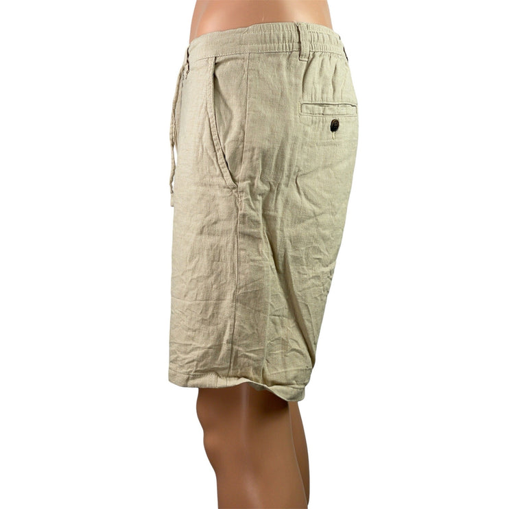 Selected Men's Beige Linen Drawstring Chino Khaki Bermuda Golf Shorts Size M