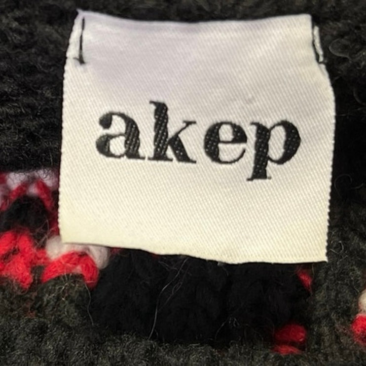 Akep Black Wool Knitted Bird Print Long Sleeve Pullover Mini Sweater Dress S/M