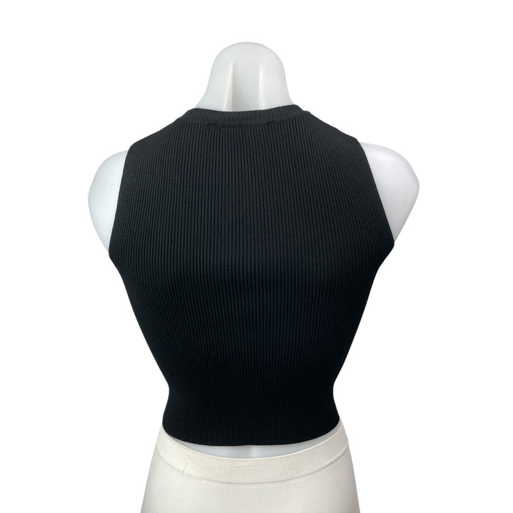 Zara Women's Black Ribbed Knit Mock Neck Sleeveless Slim Fit Crop Tank Top Sz S