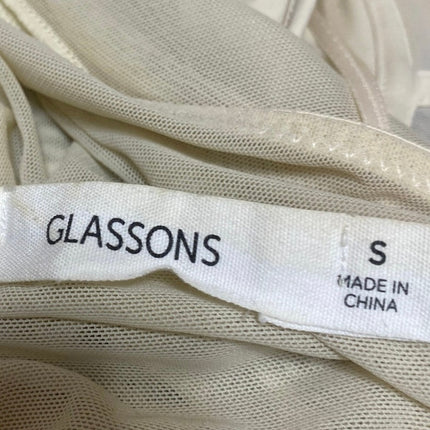 Glassons Cream Beige Short Sleeve Corset Bustier Cutout Mesh Crop Top Size S
