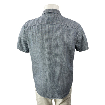 Everlane 100% Linen Blue White Short Sleeves Pinstriped Button Down Shirt Top M
